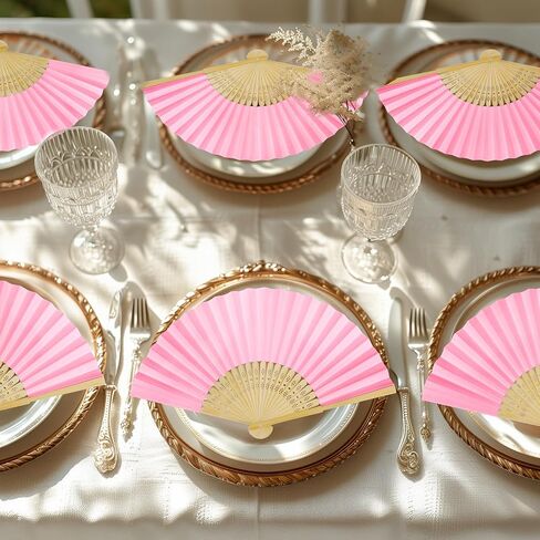 WYTAOHZL 24PCS Pink Paper Fans Handheld Folding Fans Paper Hand Fan Handheld Fan Paper Folded Fan Wedding Fans for Wedding Party Baby Shower in Saudi Arabia