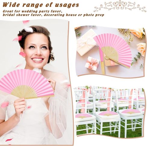 WYTAOHZL 24PCS Pink Paper Fans Handheld Folding Fans Paper Hand Fan Handheld Fan Paper Folded Fan Wedding Fans for Wedding Party Baby Shower in Saudi Arabia
