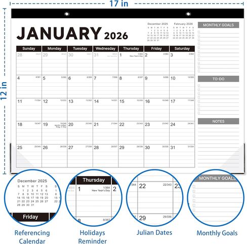2025 Desk Calendar - Desk Calendar 2025, Jan. 2025 - Dec. 2025, 17"x12" Desktop Calendar with Notes, Corner Protector, Ruled Blocks in Saudi Arabia