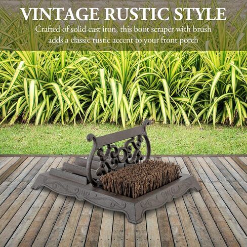 MyGift Cast Iron Boot Scraper and Scrubber Doormat, Heavy Duty Rustic Vintage Dark Brown Shoe Brush, Mud Puller Footwear Cleaner Outdoor in Saudi Arabia