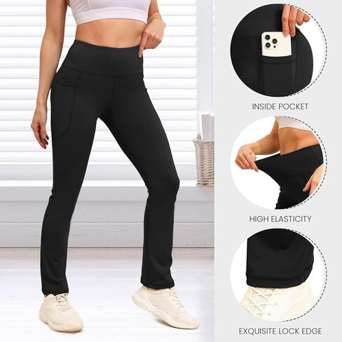 Women's Yoga Pants Flare Leggings High Waist Tummy Stretchy Pant with Pockets for Yoga, Gym, Daily in Saudi Arabia