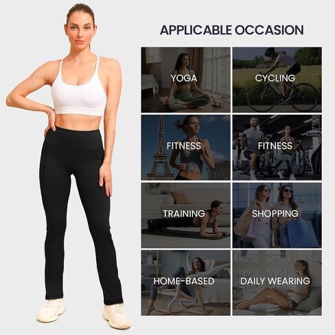Women's Yoga Pants Flare Leggings High Waist Tummy Stretchy Pant with Pockets for Yoga, Gym, Daily in Saudi Arabia