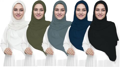 5pcs وشاح رأس الشيفون الحجاب للنساء شاولات شيفون شيفون طويلة ولفات خفيفة الوزن مع صندوق الهدايا in Saudi Arabia