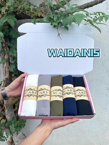 5pcs وشاح رأس الشيفون الحجاب للنساء شاولات شيفون شيفون طويلة ولفات خفيفة الوزن مع صندوق الهدايا in Saudi Arabia