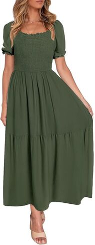 ZESICA Women's 2025 Summer Boho Floral Print Square Neck Ruffle Swing Beach Long Maxi Dress in Saudi Arabia
