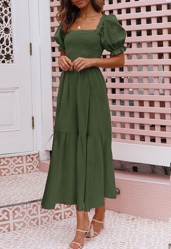 ZESICA Women's 2025 Summer Boho Floral Print Square Neck Ruffle Swing Beach Long Maxi Dress in Saudi Arabia