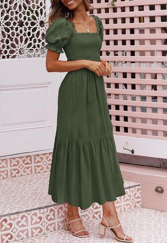 ZESICA Women's 2025 Summer Boho Floral Print Square Neck Ruffle Swing Beach Long Maxi Dress in Saudi Arabia