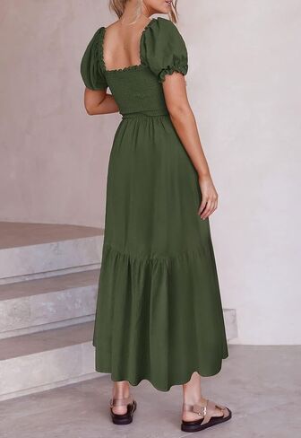 ZESICA Women's 2025 Summer Boho Floral Print Square Neck Ruffle Swing Beach Long Maxi Dress in Saudi Arabia