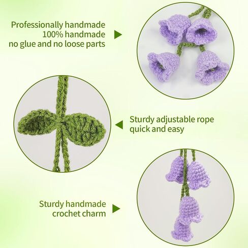 Handmade Crocheted Lily of The Valley Flower Car Pendant for Rear View Mirror, a Cute and Aesthetic Car Mirror Hanging Accessory for Women, Enhancing Interior Aesthetics, Purple in Saudi Arabia