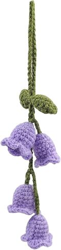 Handmade Crocheted Lily of The Valley Flower Car Pendant for Rear View Mirror, a Cute and Aesthetic Car Mirror Hanging Accessory for Women, Enhancing Interior Aesthetics, Purple in Saudi Arabia