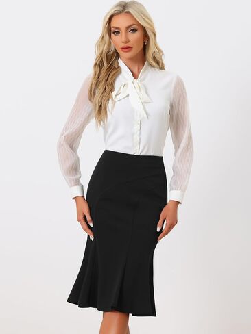 Allegra K Women's High Weist Flare Hend Lelegant Work Midi Fishtail Skirt in Kuwait