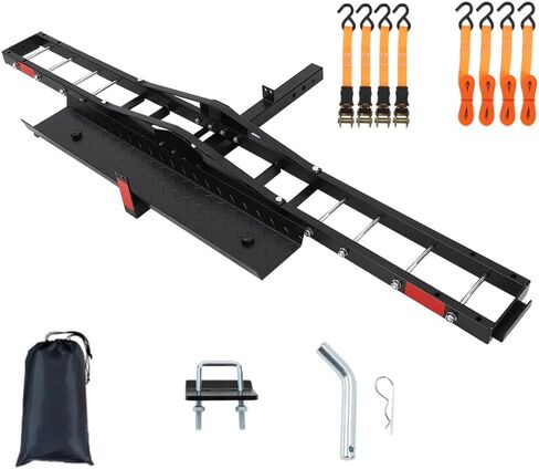 Steel Dirt Bike Hitch Hauler with Ramp,Dirt Bike Carrier Hitch Mount，Motorcycle Hitch Carrier with Ratchet Straps & Stabilizer for E-Bikes,Mountain Bikes, in Saudi Arabia