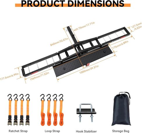 Steel Dirt Bike Hitch Hauler with Ramp,Dirt Bike Carrier Hitch Mount，Motorcycle Hitch Carrier with Ratchet Straps & Stabilizer for E-Bikes,Mountain Bikes, in Saudi Arabia