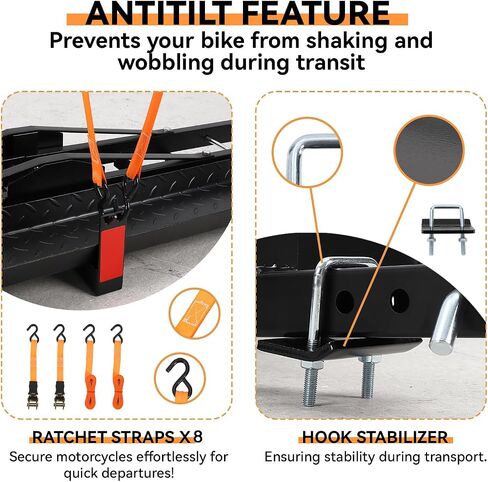 Steel Dirt Bike Hitch Hauler with Ramp,Dirt Bike Carrier Hitch Mount，Motorcycle Hitch Carrier with Ratchet Straps & Stabilizer for E-Bikes,Mountain Bikes, in Saudi Arabia