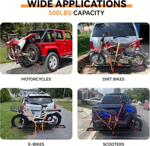 Steel Dirt Bike Hitch Hauler with Ramp,Dirt Bike Carrier Hitch Mount，Motorcycle Hitch Carrier with Ratchet Straps & Stabilizer for E-Bikes,Mountain Bikes, in Saudi Arabia