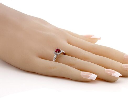 Gemstone Birthstone و White خلق خاتم هالة الياقوت للنساء في 925 الفضة الاسترليني | جولة 5mm مركز مع لهجات 2 مم و 1.2 ملم | رنين الوعد الذكرى السنوية الزواج | الأحجام 5-9 in Kuwait