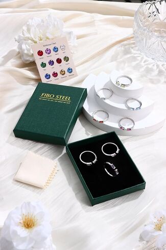 FIBO STEEL S925 Sterling Silver Birthstone Rings for Women Non Tarnish Dainty Stackable Rings Adjustable Emerald Green Gemstone Baguette CZ Wedding Engagement Promise Ring for Her Birthday Jewelry Gifts in Saudi Arabia