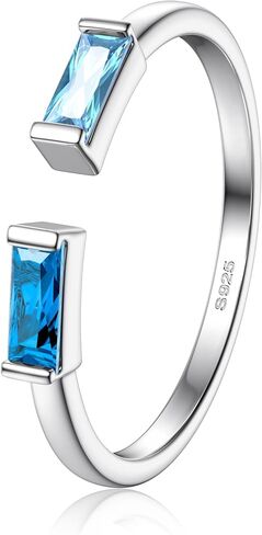FIBO STEEL S925 Sterling Silver Birthstone Rings for Women Non Tarnish Dainty Stackable Rings Adjustable Emerald Green Gemstone Baguette CZ Wedding Engagement Promise Ring for Her Birthday Jewelry Gifts in Saudi Arabia