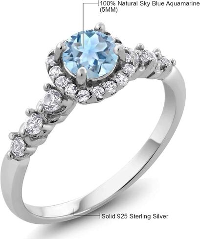 Gemstone Birthstone و White خلق خاتم هالة الياقوت للنساء في 925 الفضة الاسترليني | جولة 5mm مركز مع لهجات 2 مم و 1.2 ملم | رنين الوعد الذكرى السنوية الزواج | الأحجام 5-9 in Kuwait