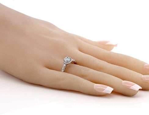 Gemstone Birthstone و White خلق خاتم هالة الياقوت للنساء في 925 الفضة الاسترليني | جولة 5mm مركز مع لهجات 2 مم و 1.2 ملم | رنين الوعد الذكرى السنوية الزواج | الأحجام 5-9 in Kuwait