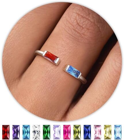 Fibo Steel S925 Sterling Silver Birthstone Rings for Women Non Tarnish Dainty Rings قابل للتكديس قابلة للتعديل in Saudi Arabia