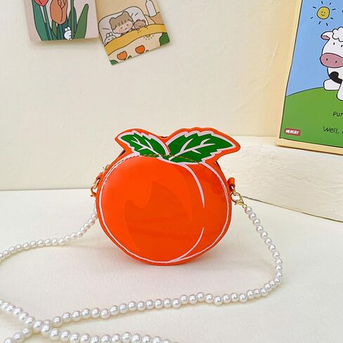 Little Girls Purse, Cute Peach Crossbody Handbag with with Pearl Strap, Kids Small Coin Purse Pouch Birthday Gifts in Saudi Arabia