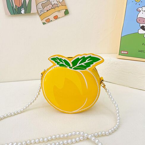 Little Girls Purse, Cute Peach Crossbody Handbag with with Pearl Strap, Kids Small Coin Purse Pouch Birthday Gifts in Saudi Arabia