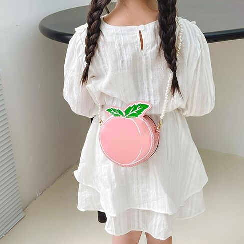 Little Girls Purse, Cute Peach Crossbody Handbag with with Pearl Strap, Kids Small Coin Purse Pouch Birthday Gifts in Saudi Arabia