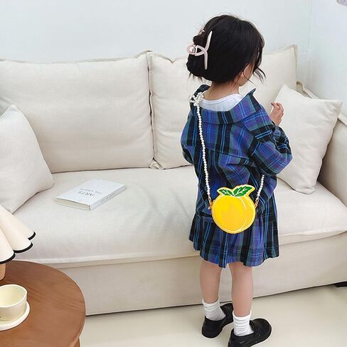 Little Girls Purse, Cute Peach Crossbody Handbag with with Pearl Strap, Kids Small Coin Purse Pouch Birthday Gifts in Saudi Arabia