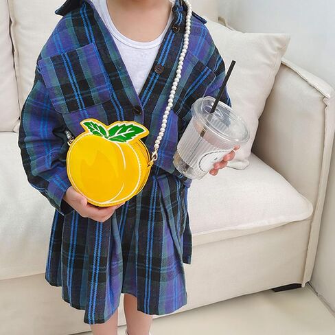 Little Girls Purse, Cute Peach Crossbody Handbag with with Pearl Strap, Kids Small Coin Purse Pouch Birthday Gifts in Saudi Arabia