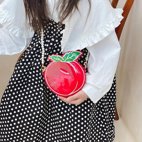 Little Girls Purse, Cute Peach Crossbody Handbag with with Pearl Strap, Kids Small Coin Purse Pouch Birthday Gifts in Saudi Arabia