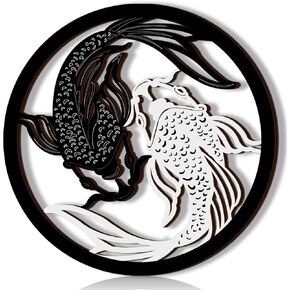 Wesiti Yin Yang Koi Fish Wall Art Decor, Japanese Wall Art Zen Feng Shui Asian Black White Yin and Yang Decor for Yoga Room Bathroom Office Fish Gifts, 12 x 12 Inches(Wood)