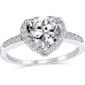 Classic Romantic 2CT AAA CZ Solitaire Heart Shaped Engagement Ring For Women Thin Plain Band Promise Ring .925 Sterling Silver