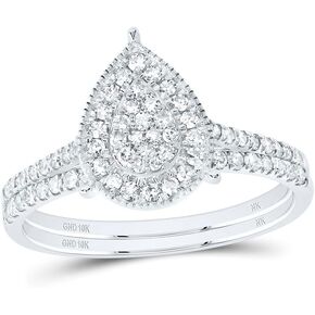 Jewels By Lux 10kt White Gold 3/8 Cttw Diamond Pear Single Halo Wedding Engagement Anniversary Bridal Set, Women Size: 5-9