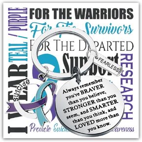 WSNANG Suicide Prevention Awareness Ribbon Keychain Suicide Prevention Gift Mental Health Gift Teal & Purple Charms Jewelry
