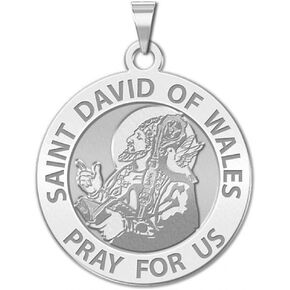 PicturesOnGold.com Saint David of Wales Round Religious Medal - 2/3 Inch Size of Dime, Sterling Silver