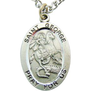 Westmon Works Saint George Medal Solid Pewter طوله بوصة واحدة مع سلسلة من الفولاذ المقاوم للصدأ