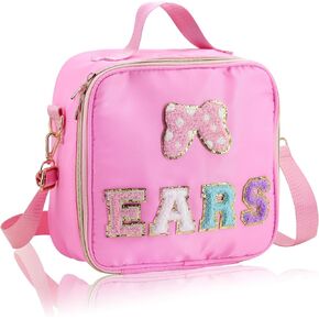 Chenille Letter Bow Mouse Ears Holder Headband Storage Bag, Mouse Ear Travel Case Hair Accessories Organizer