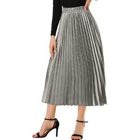 Allegra k Women's Lime's Midi Skirt مرنة الخصر الحزب المعدني الحزب الأكورديون