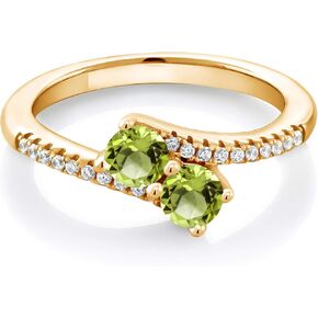 Gem Stone King 18K Yellow Gold Plated Silver Green Peridot Bypass Ring For Women (0.84 Cttw, Gemstone August Birthstone, Round 4MM, Available In Size 5, 6, 7, 8, 9)