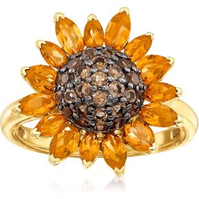 Ross-Simons 1.70 ct. t.w. Citrine and .80 ct. t.w. Smoky Quartz Sunflower Ring in 18kt Gold Over Sterling