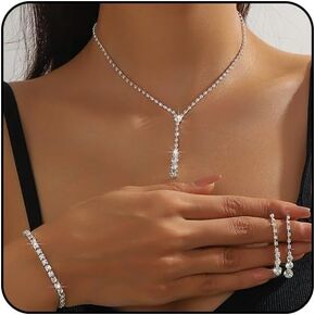Otxas Silver Jewelry Set for Women Wedding Jewelry Sets for Brides Dainty Rhinestone Jewelry Set for Women Wedding Accessories for Brides