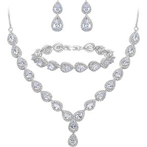Brilove الزفاف الزفاف الزفاف CZ قلادة الأقراط المجوهرات مجموعة للنساء دمعة اللانهاية الشكل 8 y-necklace التنس التنس الملحقات حفلة بارز