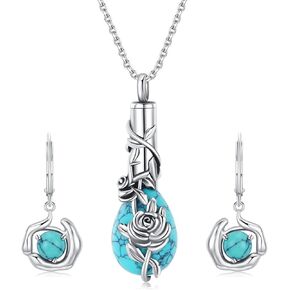 BDL Turquoise المجوهرات مجموعة قلادة- الجنيه الفضي الفضة شكل القلب الطبيعي مع 5A قلادة Zirconia مكعب للنساء ، هدايا للنساء زوجة الأمهات الجدة