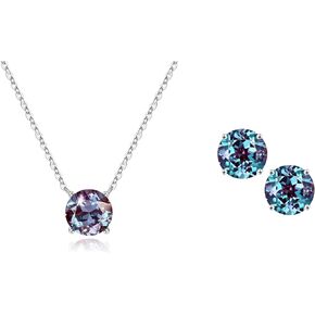قلادة من طراز Ursilver Round Round Birthstone وأقراط من أجل النساء - S925 Sterling Silver 12 شهر