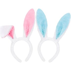 Aneco 2 Pack Bunny Headband Easter Bunny Ears Hairbands Plush Pink Bunny Headband for Easter Party Favor