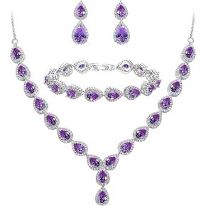 Brilove الزفاف الزفاف الزفاف CZ قلادة الأقراط المجوهرات مجموعة للنساء دمعة اللانهاية الشكل 8 y-necklace التنس التنس الملحقات حفلة بارز in Kuwait