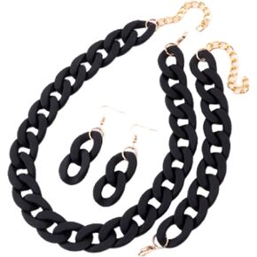 3Pcs Colorful Acrylic Chunky Necklace Bracelet Earrings Set Exaggerate Resin Cuban Link Chain Collar Necklace Geometric Statement Necklace for Women 70S 80S Costume Party Jewelry