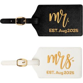 Mr and Mrs Est Luggage Tag, Embroidered Mr Mrs Luggage Tag with Est Date, Honeymoon Suitcase Accessories, Wedding Gift for Couples, Bridal Shower Present (Est Jul 2025)
