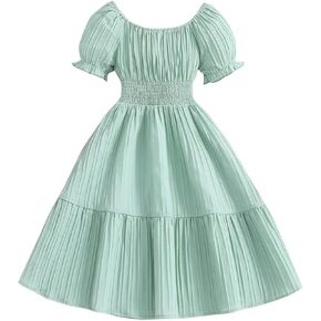Girls Summer Elegant Dress Cute Ruffle Sleeve A Line Swing Flowy Dresses